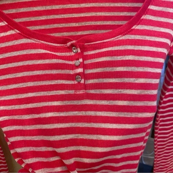 JUICY COUTURE Women Pink Striped Semi-Sheer Long Sleeve Top Size Small - Picture 5 of 10
